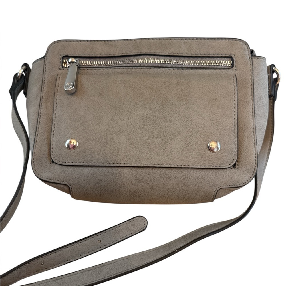 Grey Leather Messenger Crossbody Bag